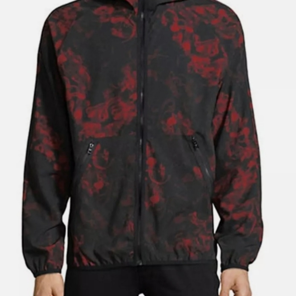 NWOT ASKYA Men's Abstract Printed Hooded Windbreaker Brick Red L